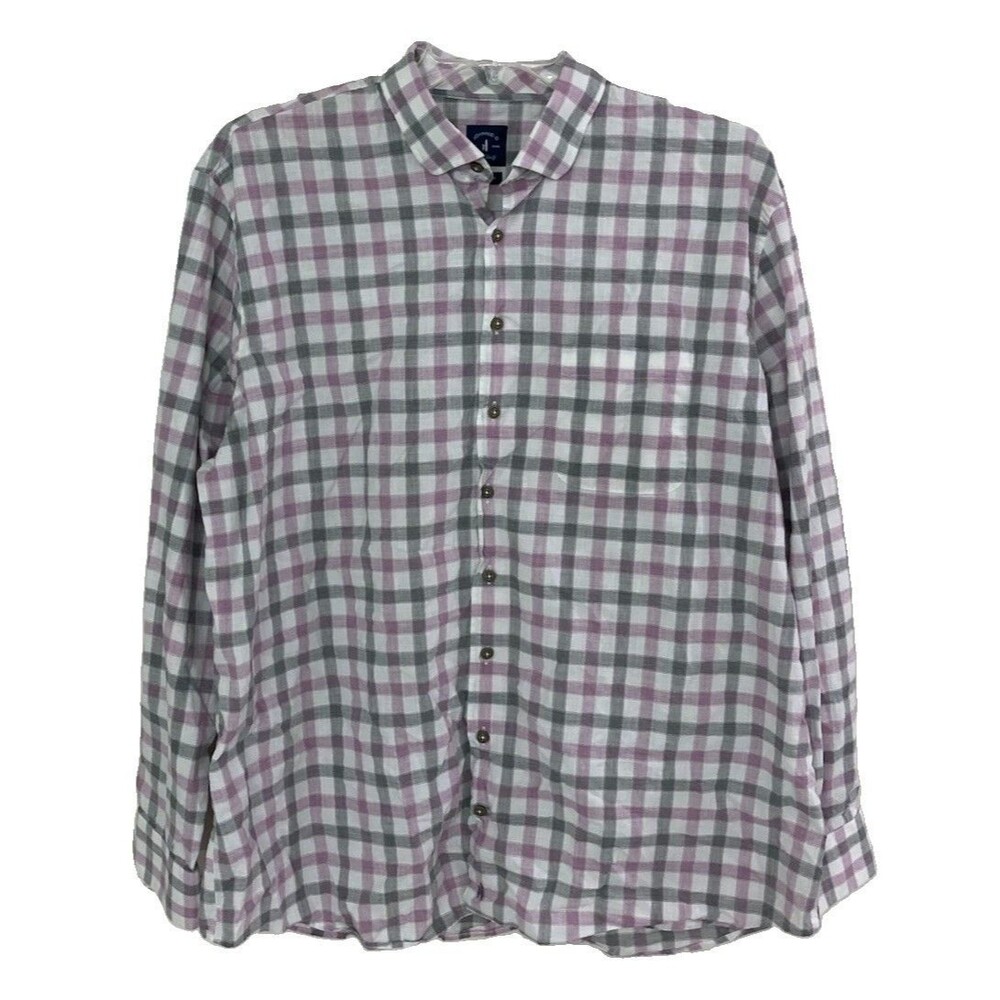Men's Johnnie-O Top Shelf Shirt Long Sleeve Lightweight Plaid Pink Black Sz 2XL